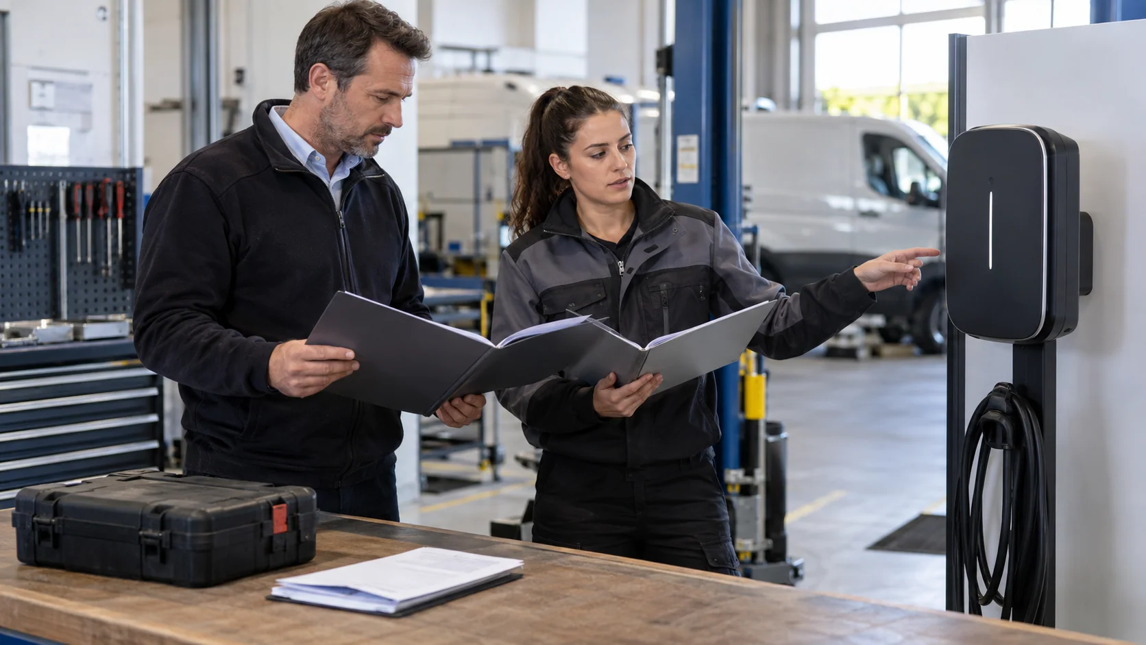 Présentation des équipements et documents de maintenance d’une borne.