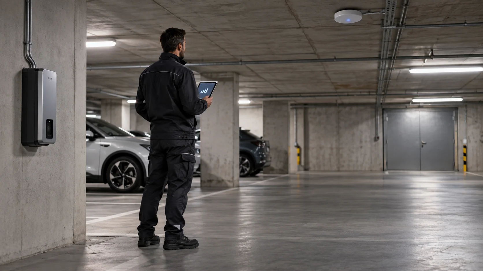 Vérification de la couverture réseau dans un parking.